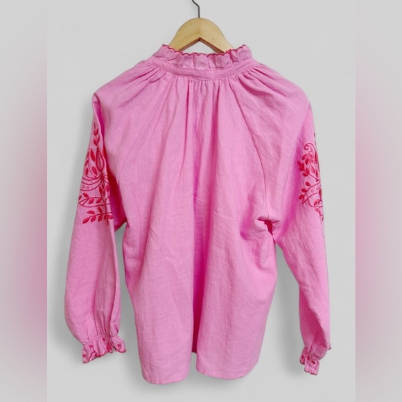 Fate All About You Hot Pink Linen Blend Embroidered Blouse Size Small - Picture 8 of 11
